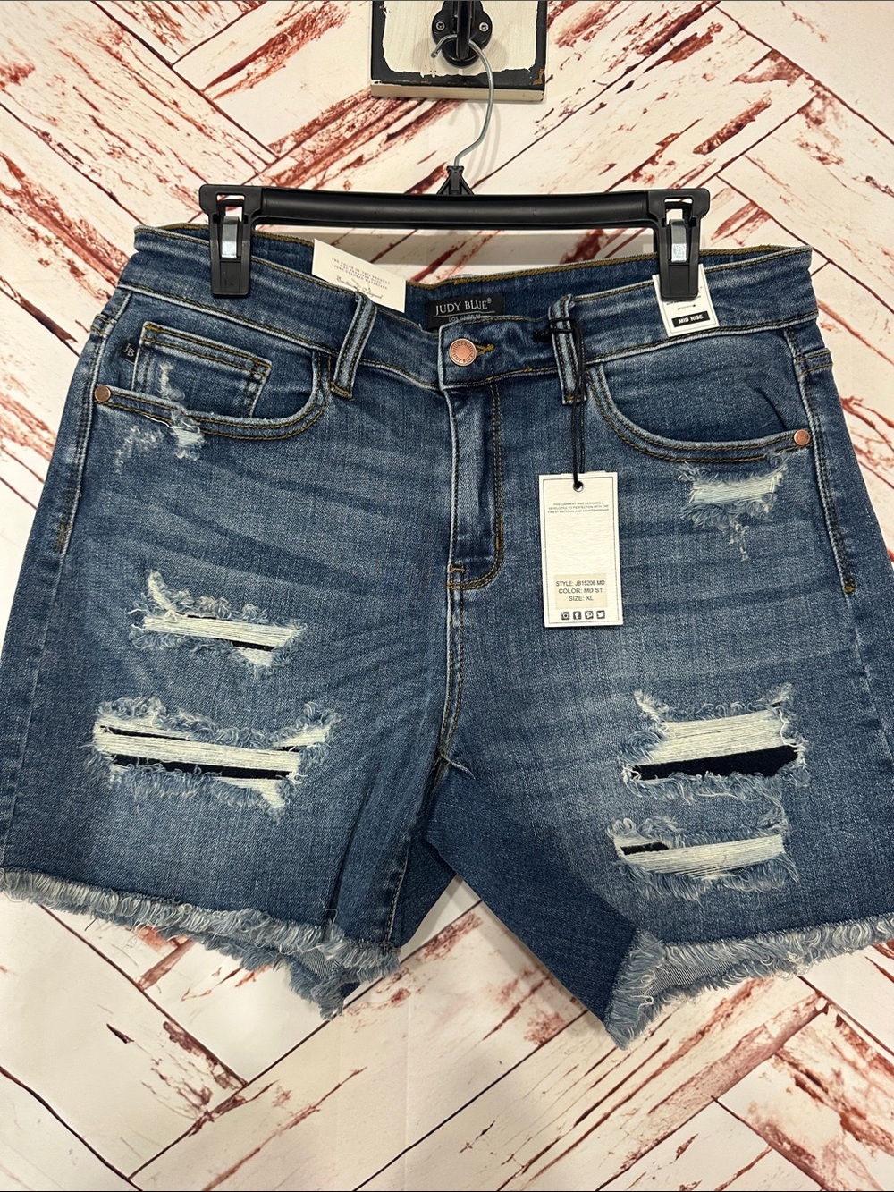Net Judy Blue Medium Wash Distressed High-Rise Denim Shorts